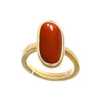 Natural Gold Plated Adjustable Red Coral 5.25 Ratti Stone Ring Capsule Shape Cabochon Cut for Men And Women in Size 16 To 30-thumb1