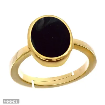 Natural Gold Plated Adjustable Black Onyx 6.25 Ratti Stone Ring Oval Shape Cabochon Cut for Men And Women in Size 16 To 30-thumb0