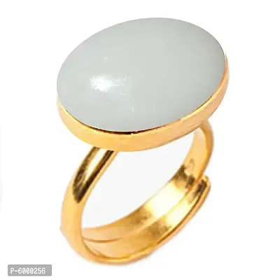 Natural Gold Plated Adjustable White Opal 3.25 Ratti Stone Ring Oval Shape Cabochon Cut for Men And Women In Size 6 To 15
