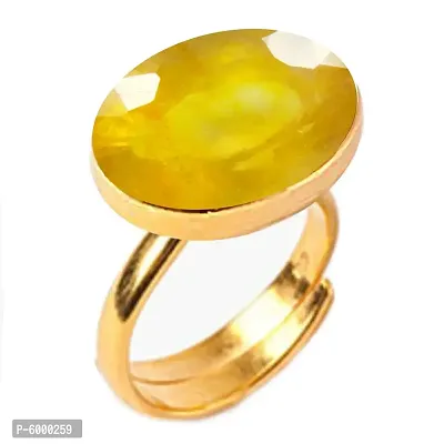 Natural Gold Plated Adjustable Yellow Sapphire 3.25 Ratti Stone Ring Oval Shape Faceted Cut for Men And Women In Size 6 To 15-thumb0