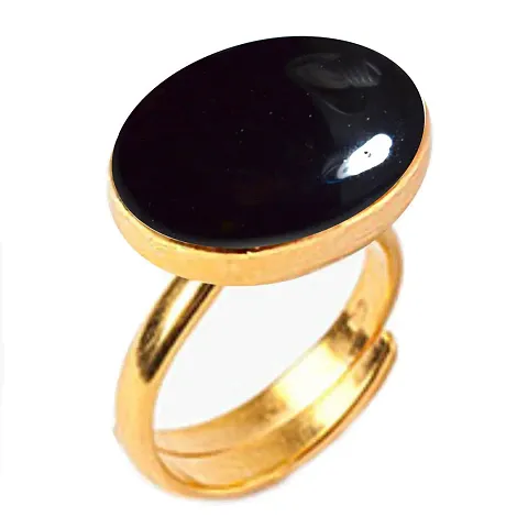 Plated Adjustable Black-Onyx 3.25 Ratti Stone Ring Oval Shape Cabochon Cut for Men And Women In Size To 15