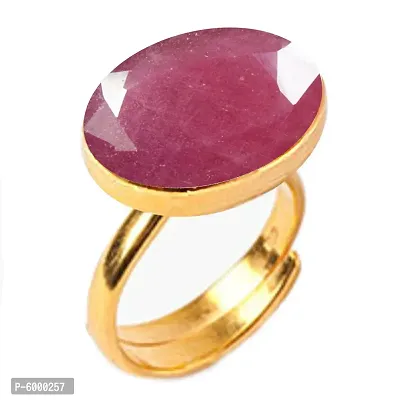 Natural Gold Plated Adjustable Pink Ruby 3.25 Ratti Stone Ring Oval Shape Faceted Cut for Men And Women In Size 6 To 15
