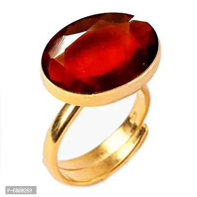 Natural Gold Plated Adjustable Red Hessonite 4.25 Ratti Stone Ring Oval Shape Faceted Cut for Men And Women In Size 6 To 15-thumb0