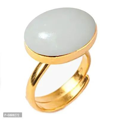 Natural Gold Plated Adjustable White Opal 4.25 Ratti Stone Ring Oval Shape Cabochon Cut for Men And Women In Size 6 To 15-thumb0