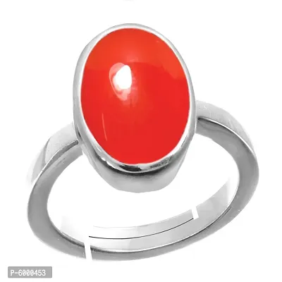 Natural Silver Plated Adjustable Ring Red Carnelian 3.25 Ratti Stone Ring Oval Shape Cabochon Cut  For Men And Women In size 6 To 15
