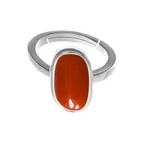 Natural Silver Plated Adjustable Ring Red Coral 3.25 Ratti Stone Ring Oval Shape Cabochon Cut  For Men And Women In size 6 To 15-thumb1