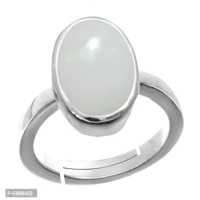 Natural Silver Plated Adjustable Ring White Opal 3.25 Ratti Stone Ring Oval Shape Cabochon Cut  For Men And Women In size 6 To 15