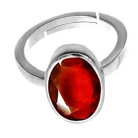 Natural Silver Plated Adjustable Ring Red Hessonite 3.25 Ratti Stone Ring Oval Shape Faceted Cut  For Men And Women In size 6 To 15-thumb1