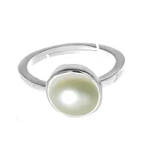 Natural Silver Plated Adjustable Ring White Pearl 3.25 Ratti Stone Ring Round Shape Cabochon Cut  For Men And Women In size 6 To 15-thumb1