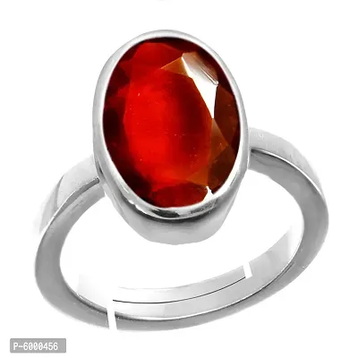 Natural Silver Plated Adjustable Ring Red Hessonite 3.25 Ratti Stone Ring Oval Shape Faceted Cut  For Men And Women In size 6 To 15