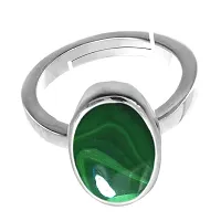 Natural Silver Plated Adjustable Ring Green Malachite 3.25 Ratti Stone Ring Oval Shape Cabochon Cut  For Men And Women In size 6 To 15-thumb1