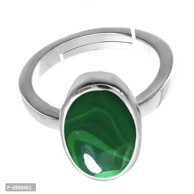 Natural Silver Plated Adjustable Ring Green Malachite 3.25 Ratti Stone Ring Oval Shape Cabochon Cut  For Men And Women In size 6 To 15-thumb2