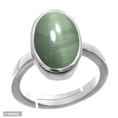 Natural Silver Plated Adjustable Ring Green Cat's Eye 3.25 Ratti Stone Ring Oval Shape Cabochon Cut  For Men And Women In size 6 To 15