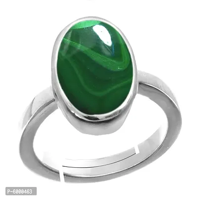 Natural Silver Plated Adjustable Ring Green Malachite 3.25 Ratti Stone Ring Oval Shape Cabochon Cut  For Men And Women In size 6 To 15-thumb0