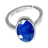 Natural Silver Plated Adjustable Ring Blue Sapphire 3.25 Ratti Stone Ring Oval Shape Faceted Cut in size 16 To 30 for Men And Women-thumb1