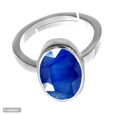 Natural Silver Plated Adjustable Ring Blue Sapphire 3.25 Ratti Stone Ring Oval Shape Faceted Cut in size 16 To 30 for Men And Women-thumb2