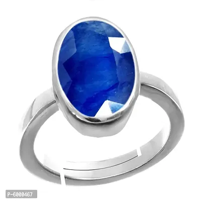 Natural Silver Plated Adjustable Ring Blue Sapphire 3.25 Ratti Stone Ring Oval Shape Faceted Cut in size 16 To 30 for Men And Women-thumb0