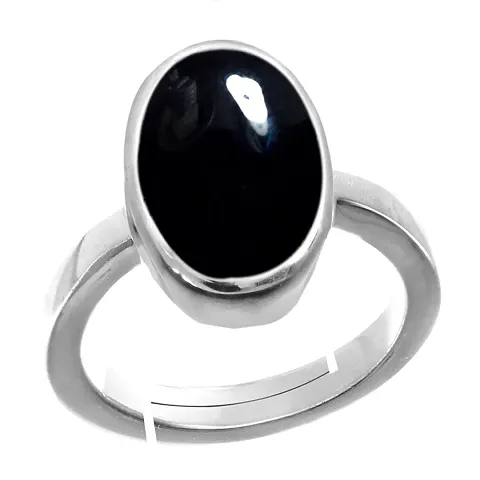 Plated Adjustable Ring Black-Onyx 3.25 Ratti Stone Ring Oval Shape Cabochon Cut For Men And Women In size To 15