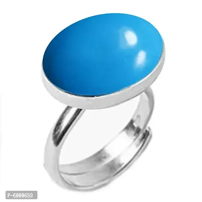 Natural Silver Plated Adjustable Turquoise 3.25 Ratti Flat Ring Oval Shape Cabochon Cut Ring  For Men And Women In size 6 To 15-thumb0