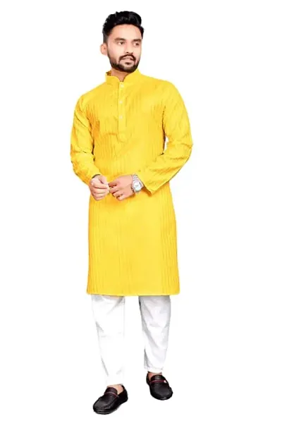 Blend Zari Lining Kurta Pyjama Set For Men