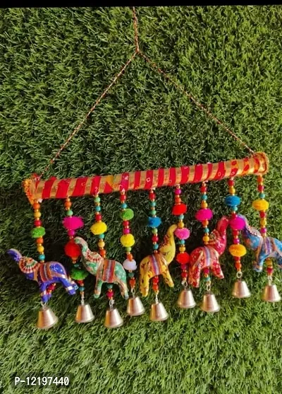 KPH Rajasthani Handmade Cloth Elephent Multicolour Chunari Cloth for Door Hanging Pack of 2-thumb3