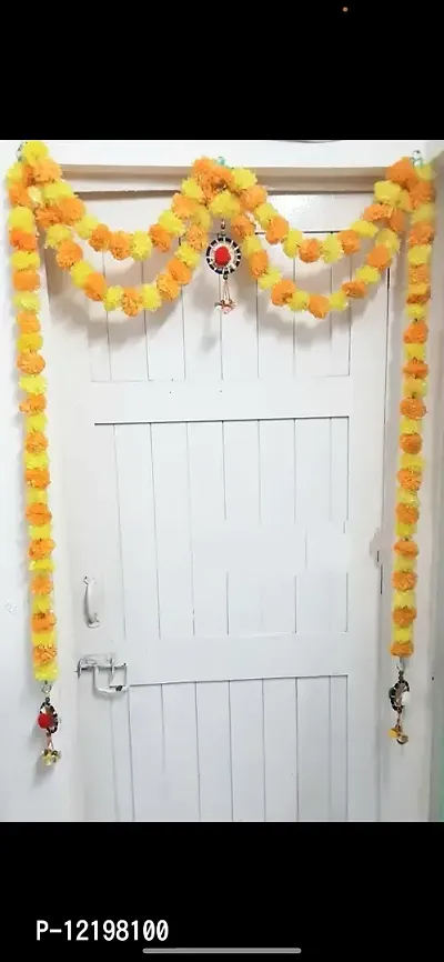 KPH Rajasthani Traditional Artificial Genda Marigold Flower Bandhanwar Toran for Diwali, Festivals Decoration Pack of 1-thumb0