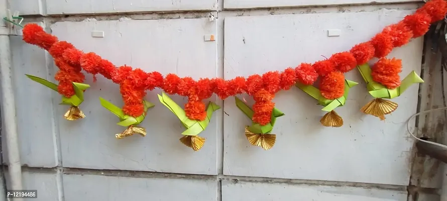 KPH Rajasthani Diwali toran Artificial Marigold Flower Genda Phool with Parrot Toran Bandarwar for Main Entrance Door Diwali/Festival Occasion Pack of 1-thumb2