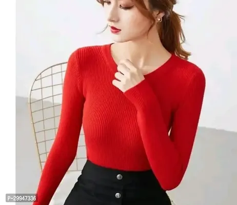 Elegant Red Lycra Solid Top For Women