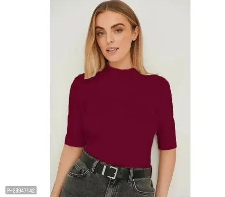 Elegant Maroon Lycra Solid Top For Women-thumb0