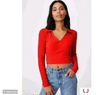 Elegant Red Lycra Solid Top For Women