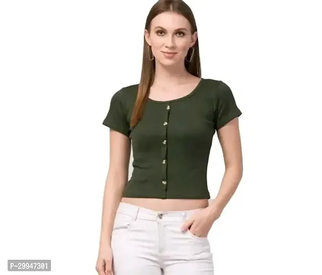 Elegant Green Lycra Solid Top For Women