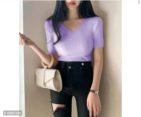 Elegant Purple Lycra Solid Top For Women-thumb0