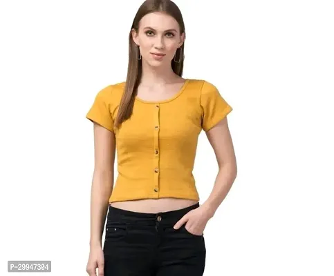 Elegant Yellow Lycra Solid Top For Women-thumb0