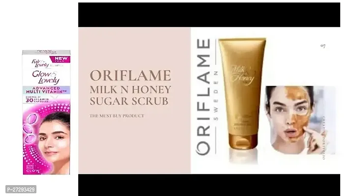 200g Oriflame Milk Honey Sugar Scrub,Glowand Lovely face cream 25g-thumb0