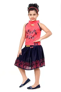 Girls fancy printed top and skirt set-thumb2