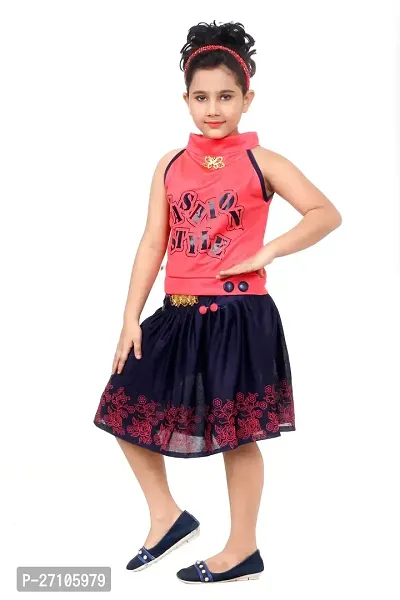 Girls fancy printed top and skirt set-thumb3
