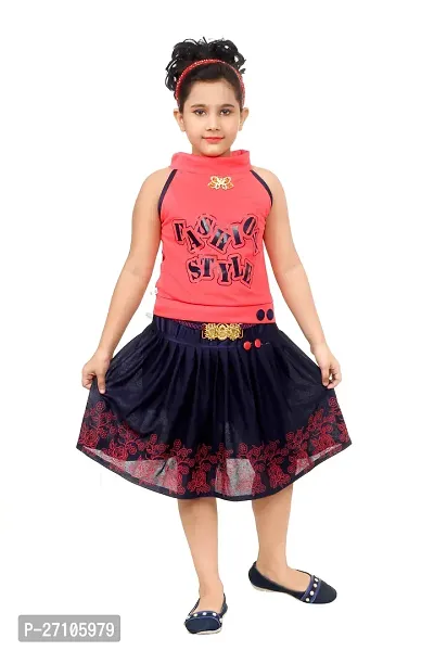 Girls fancy printed top and skirt set-thumb0