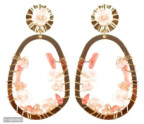 Indian Petals Floral Design Stylish Fancy Fashion Dangler Earrings for Girls Women, Artificial Fashion Dangler Earrings (Pink)-thumb0