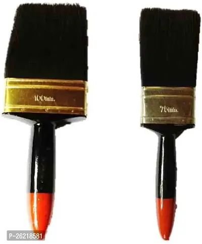 Macaw Synthetic Hair Black Flat Painting Brush Set Of 2 - 100Mm And 5Mm (Black)