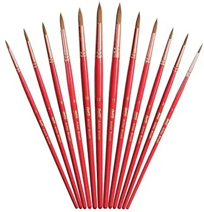 Macaw Painting Brushes Set Of 12 Professional Round Pointed Tip Nylon Hair Artist Acrylic Paint Brush For Acrylic, Watercolor, Oil Painting - Assorted (Set Of 12, Red)