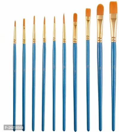 Macaw Synthetic Hair Round And Flat Mix Brushes Set For Acrylic, Watercolor, Gouache  Oil Painting (Set Of 12 Mix) (Blue)-thumb0