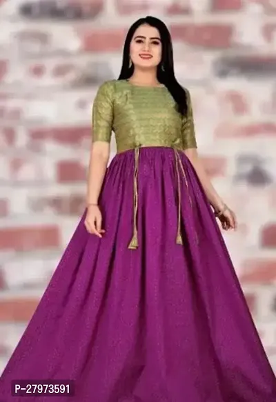 Elegant Magenta Banarasi Silk Jacquard Stitched Gown For Women-thumb0