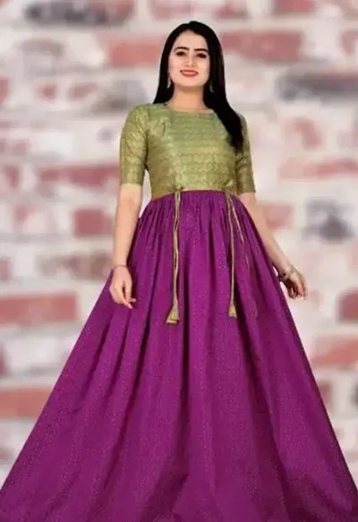 Elegant Magenta Banarasi Silk Jacquard Stitched Gown For Women