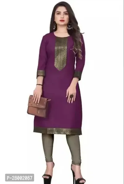 Stylish Purple Cotton Blend Stitched Kurta For Women-thumb0