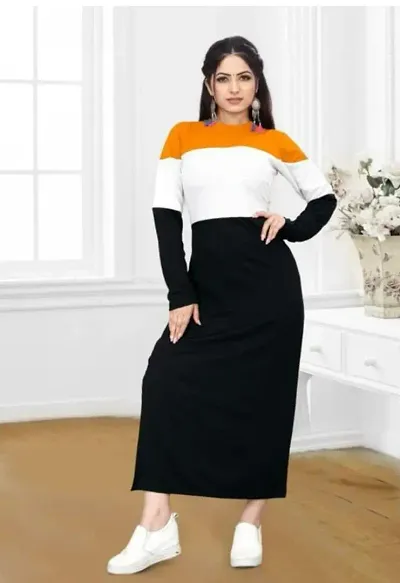 Stylish Lycra Colour Blocked Bodycon Dress For Women