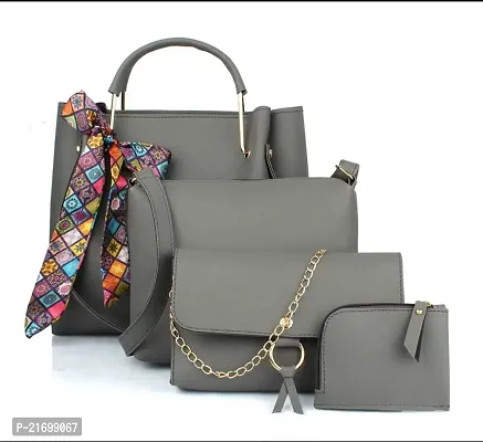 Stylish Grey Leather  Handbags For Women-thumb0
