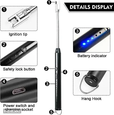 Electric USB Rechargeable Lighter, Arc Lighter with 360ordm; Flexible Handle, Windproof Flameless Candle Lighter for Kitchen, Barbecue, Gas Stove, Fireplace, Cigarette, Camping Tours-thumb2