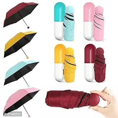 Khushi Fab's Capsule Shape Umbrella Plain Design with Capsule Cover Fold Umbrella for Kids, Women, Boys, Men  Girls for UV, Sun  Rain - Random Color (Assorted Color)