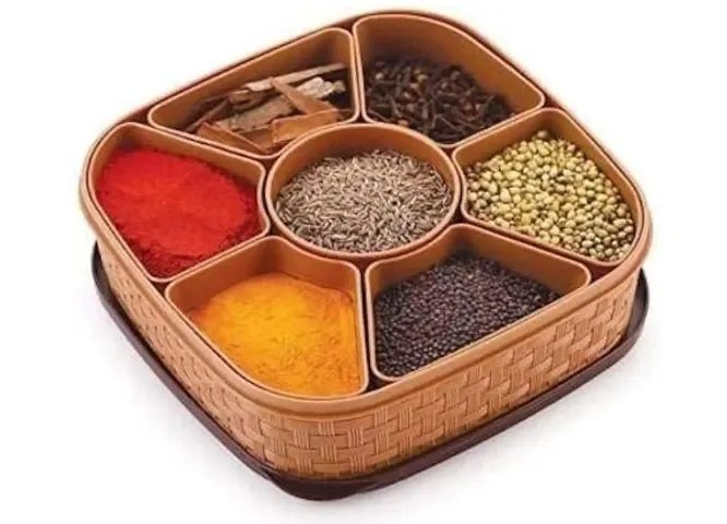 DDecora Plastic Masala Rangoli Box - 7 Sections - 700 ml, 1 Piece, Multicoloured