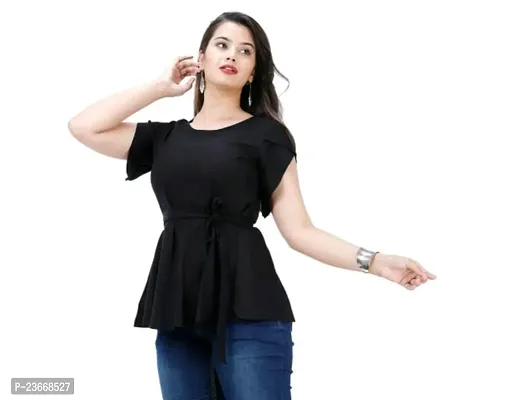 Elegant Black Rayon Solid Top For Women
